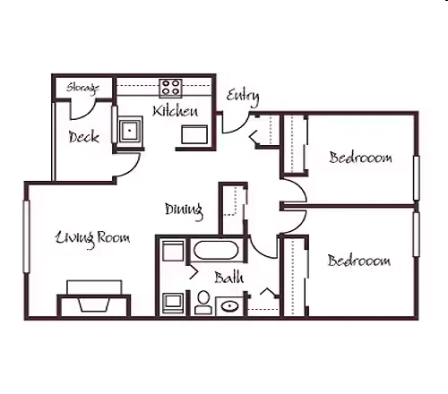 2 Bedrooms, 1 Bathroom 23205 floor plan
